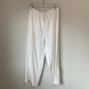 Eileen Fisher White Wide Leg Ankle Pants 100% Organic Linen Resort Wear